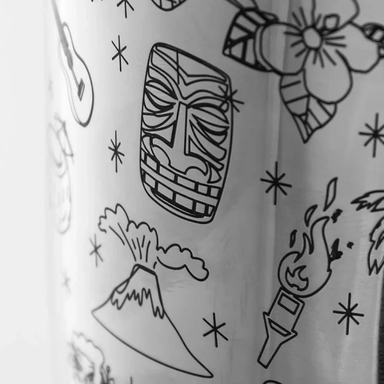 Shaker Tin Tin, 2-częściowy, Tiki, grawerowany, Urban Bar, stal nierdzewna