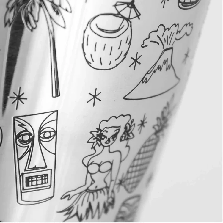 Shaker Tin Tin, 2-częściowy, Tiki, grawerowany, Urban Bar, stal nierdzewna