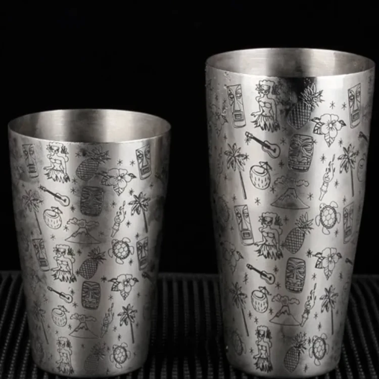 Shaker Tin Tin, 2-częściowy, Tiki, grawerowany, Urban Bar, stal nierdzewna